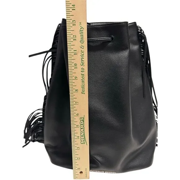 Victoria’s Secret Black Drawstring Fringed Backback Tote Faux Leather NWOT - Picture 9 of 11